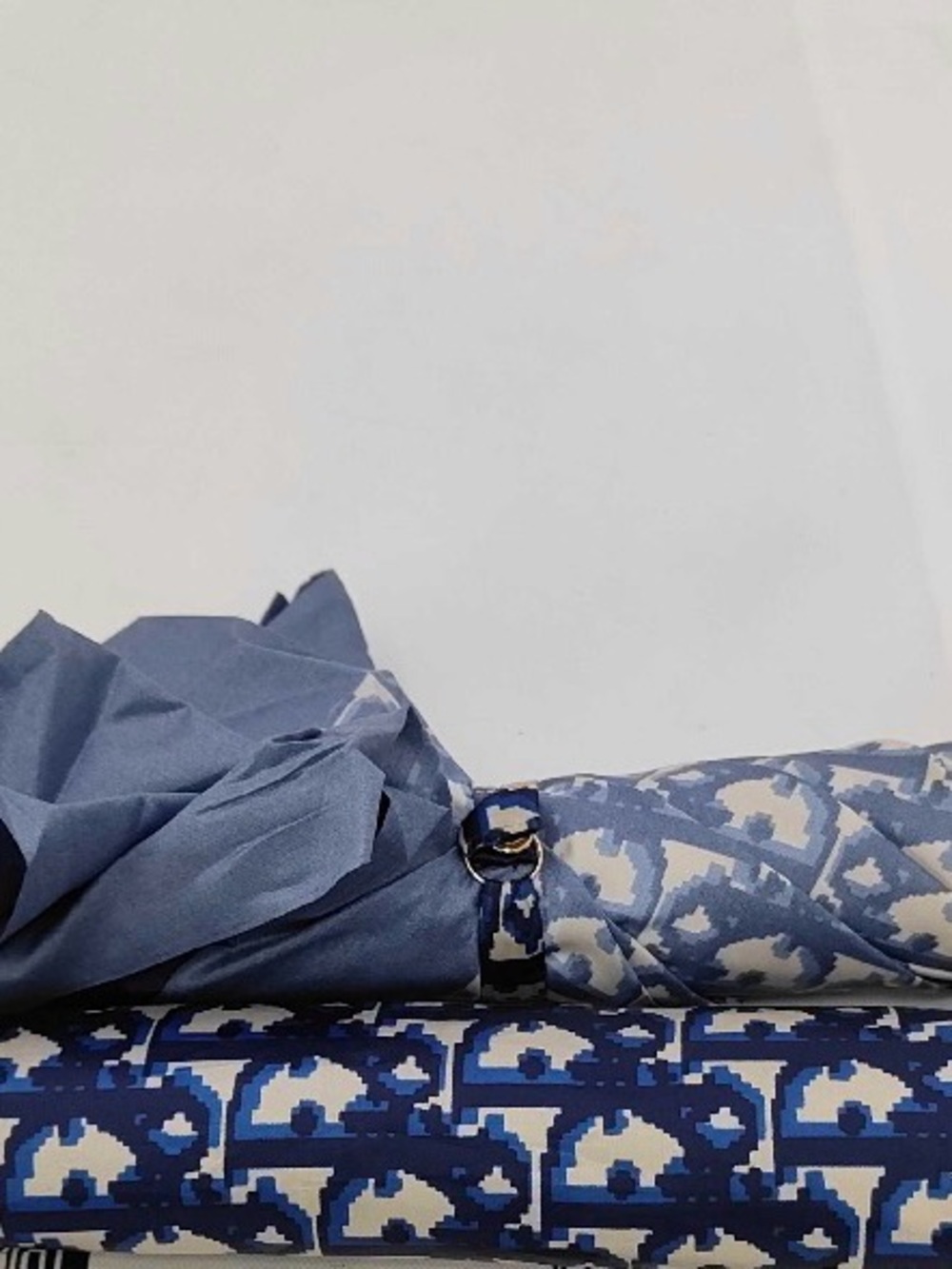 Dior Blue Patterned Folding Umbrella - Navy and Light Blue